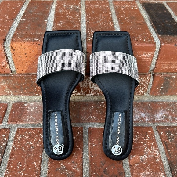 Good‎ American Kickstand Slide Kitten Heel Sandals Black Diamond Size 6.5 - Picture 6 of 9